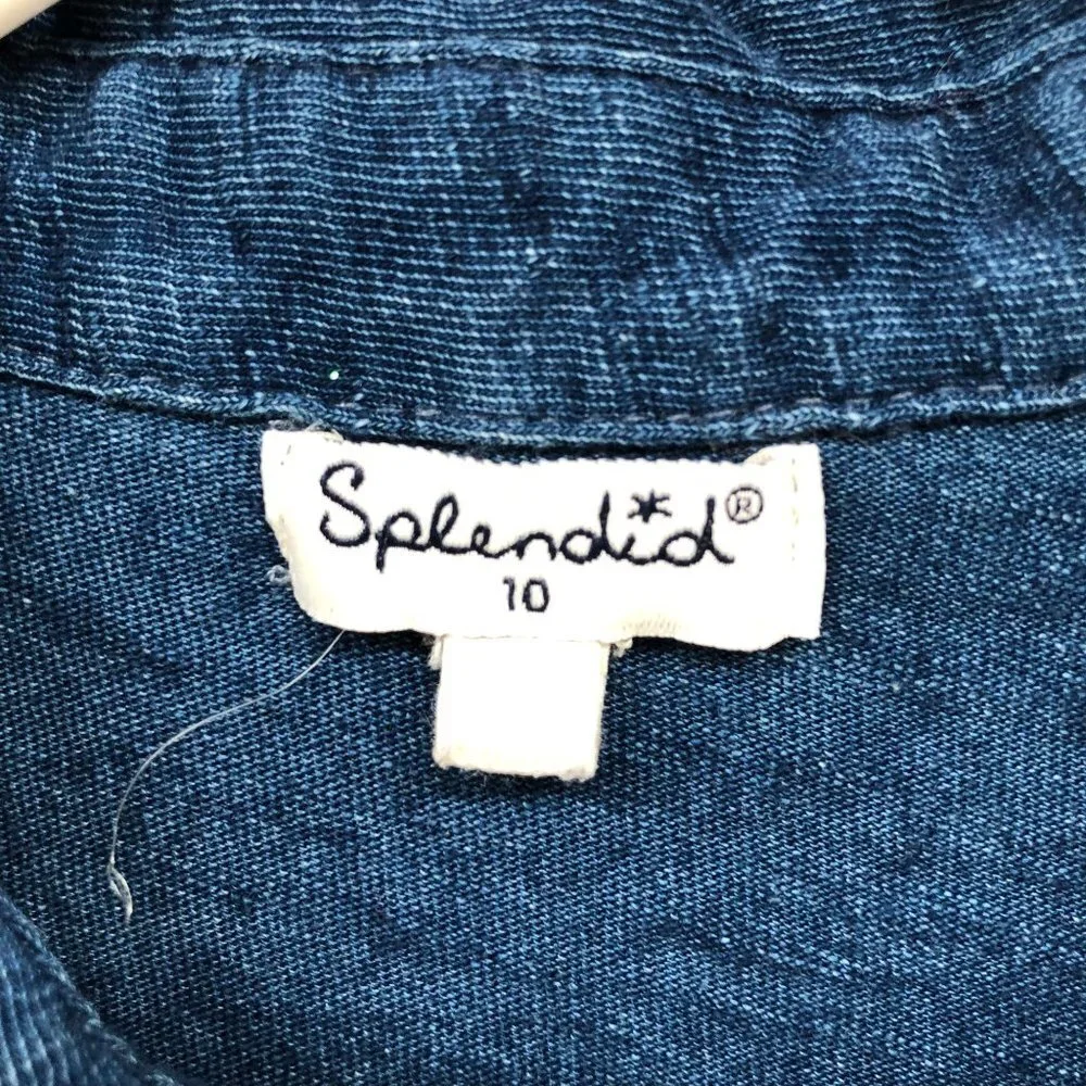 Splendid Girls Size 10 Blue Shirt‎ Dress A-line Cotton 1/2 Sleeve Pocket Front